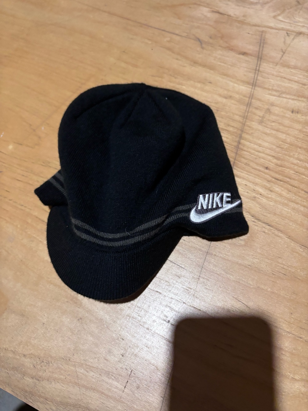 Nike Black Knit Visor Beanie with White Swoosh